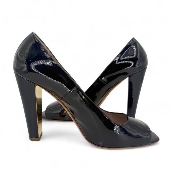 CHANEL Black Patent Leather Gold CC Logo Open Square Toe Pumps Size EU40… - Picture 7 of 15